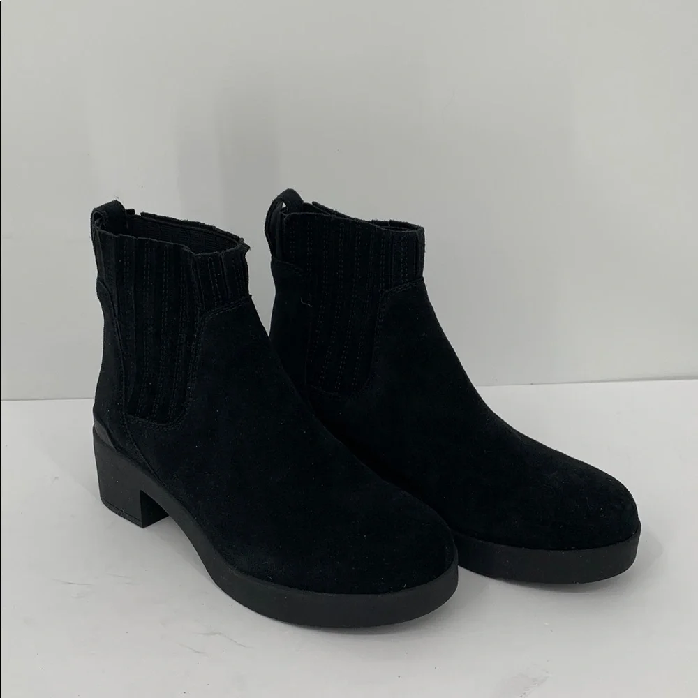 ABEO Capital Chelsea ankle boots shoe suede leather black chunky moto new 6
